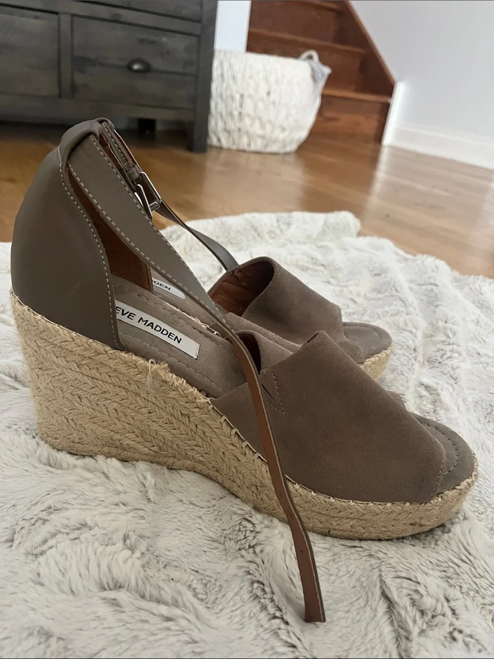Steve Madden Taupe Suede Espadrille Wedge Sandals with Ankle Strap